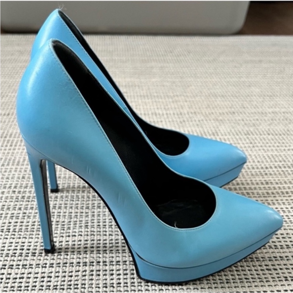 SAINT LAURENT Janis Platform Pump Glacier Baby Blue Size 36.5 - Picture 3 of 12